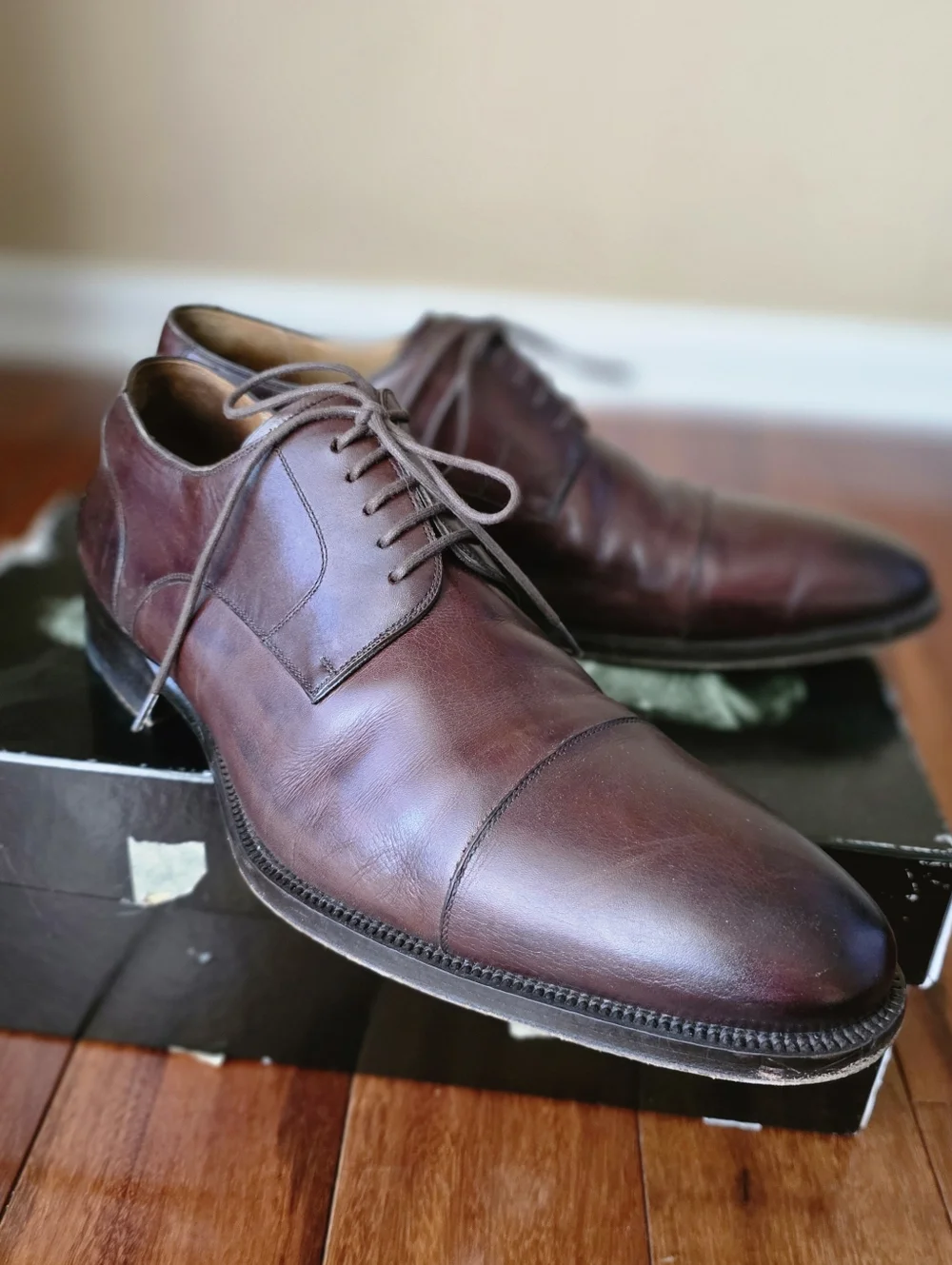 Magnanni Burnished Mahogany Brown Leather Cap Toe Oxford Shoes‎ Mens 11 M